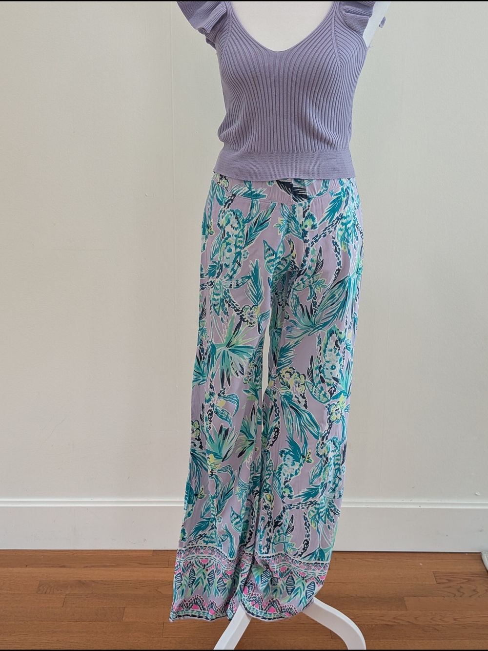 Lilly Pulitzer Lavender Tropical-Print Palazzo Pants